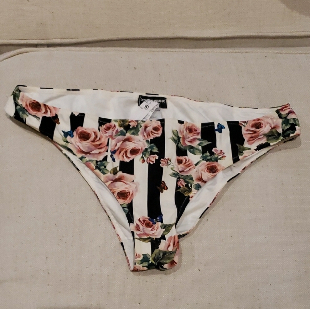Dolce & Gabbana Black and White Floral Bikini Bottom